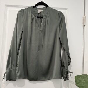 H&M Green Tie Front Mandarin Collar Blouse